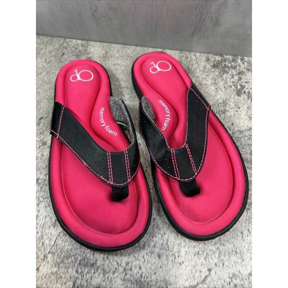 OP Ocean Pacific Flip Flops Size 5-6 Pink & Black Memory Foam Thongs